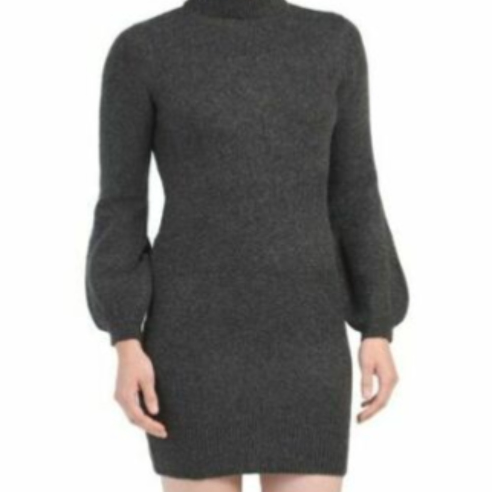Yes Lola Alpaca Sweater Dress  gray Sheath Balloon Sleeve Work Wear Size L